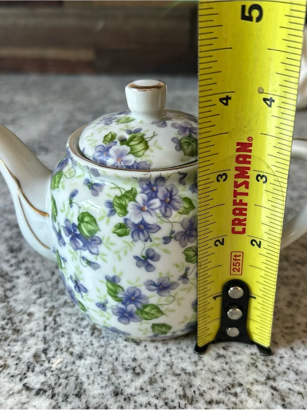 White Porcelain Teapot with Purple and Green Floral Print Design Lefton China